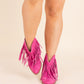 Amos Fringe Ankle Bootie in Magenta Suede