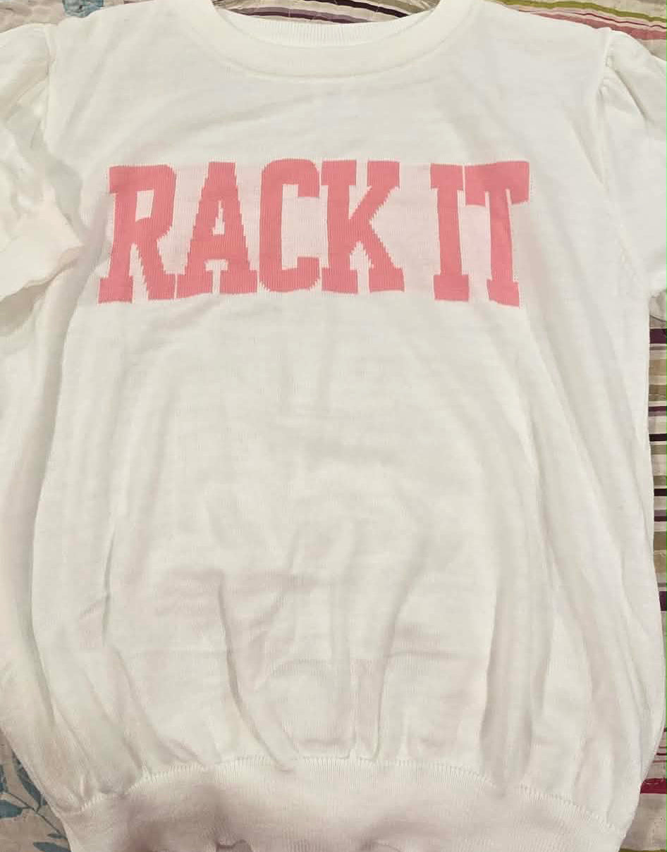 MAHJONG RACK IT Short puff sleeve Sweater - Knit-In Block Letters