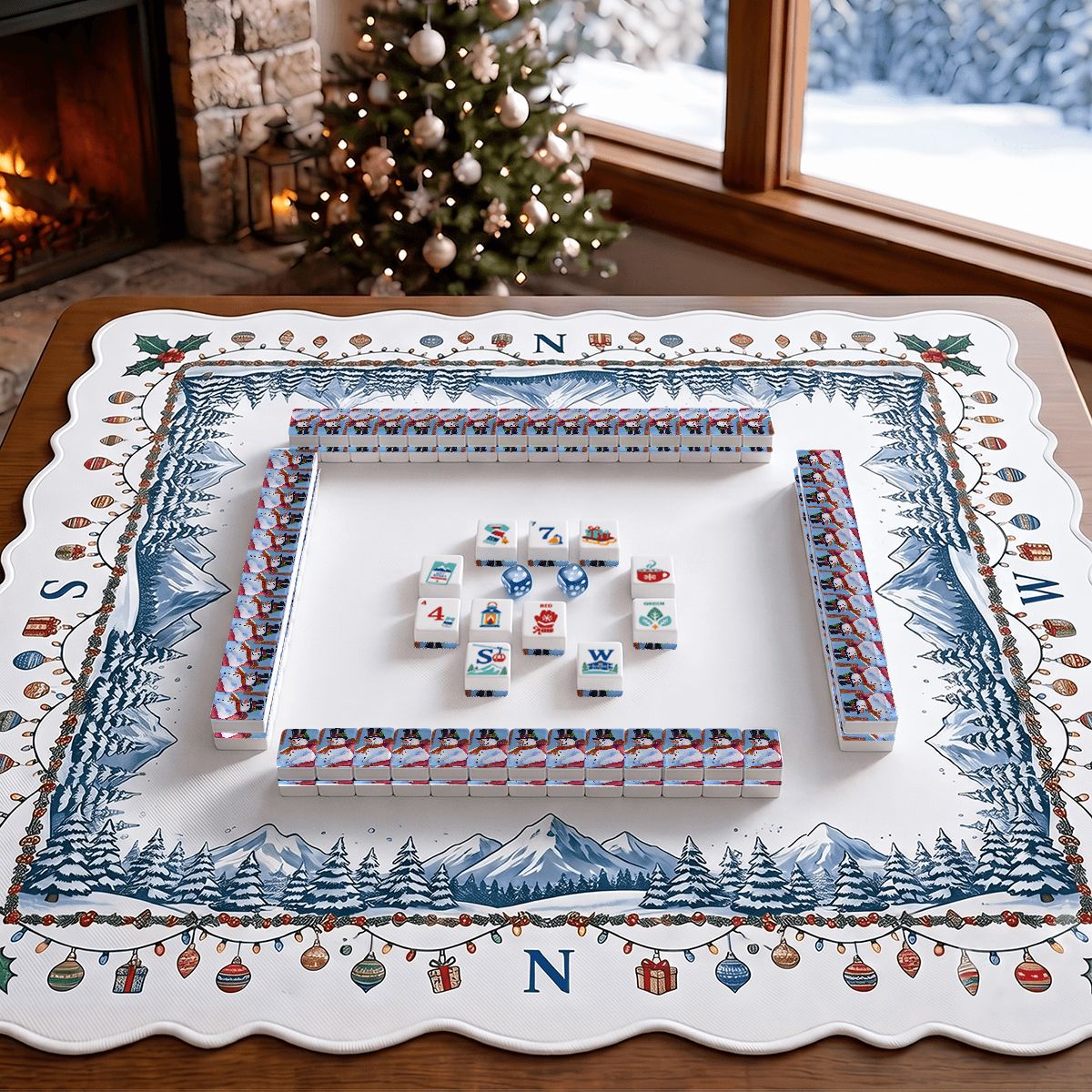 Alpine Slopes Christmas Mahjong Tiles Snowman Portrait