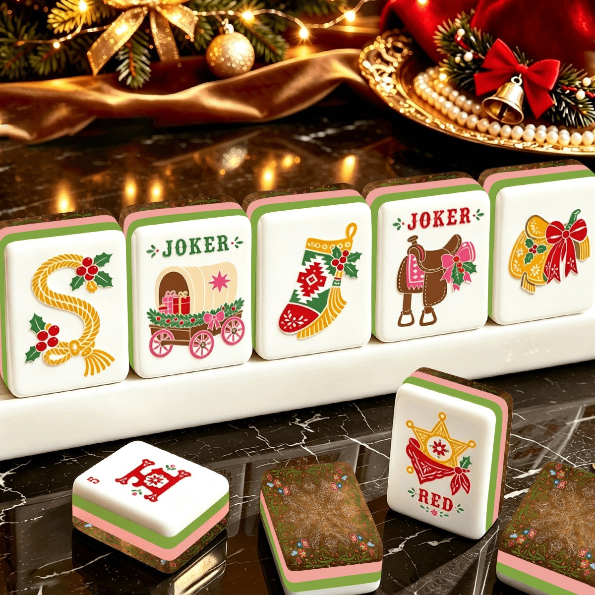 Western Christmas Mahjong Tiles Brown Boots