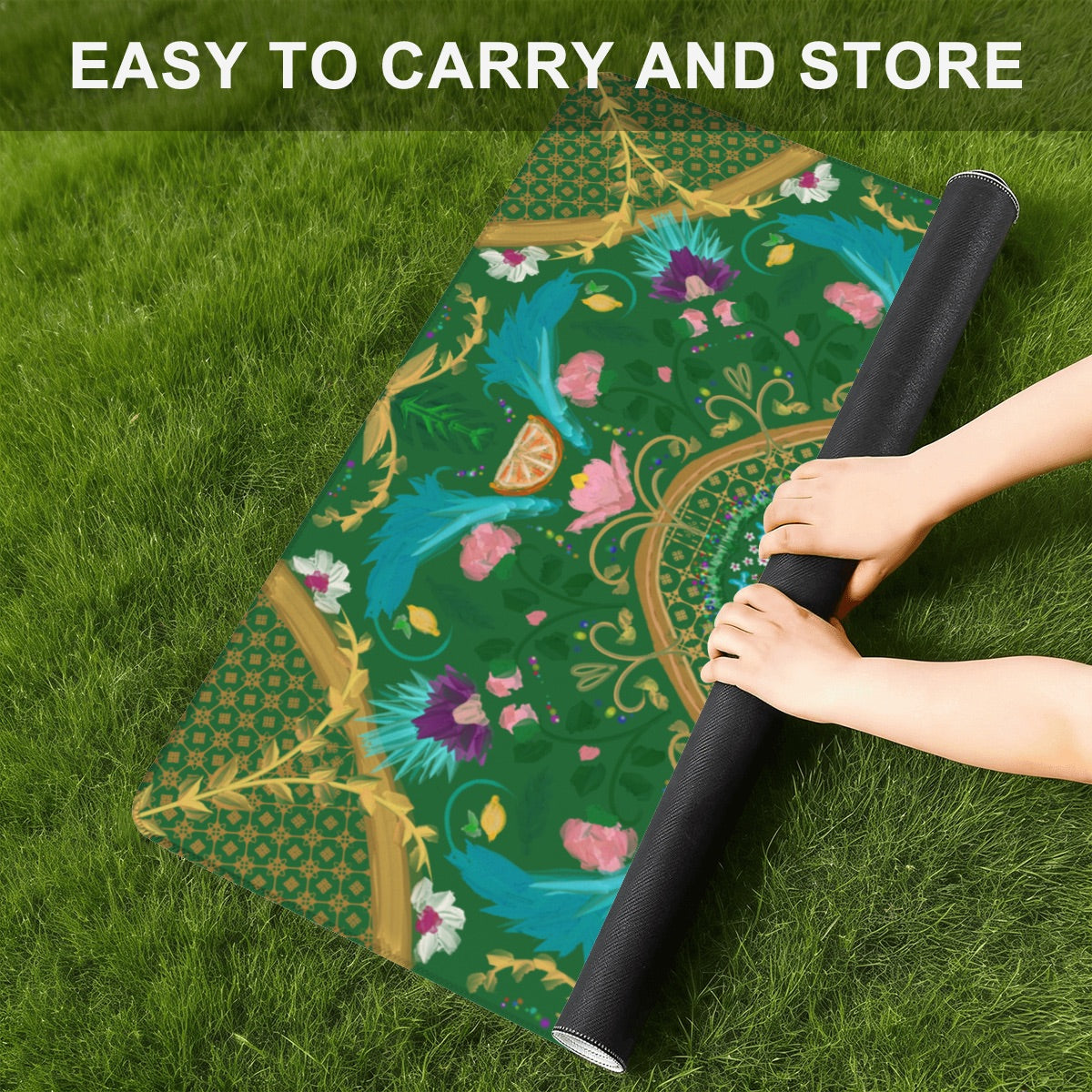 Summer design on Green- Mini travel Mahjong Mat 20.9"x20.9" (Ship Rolled up)