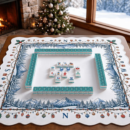 Alpine Slopes Christmas Mahjong Tiles Teal penguins