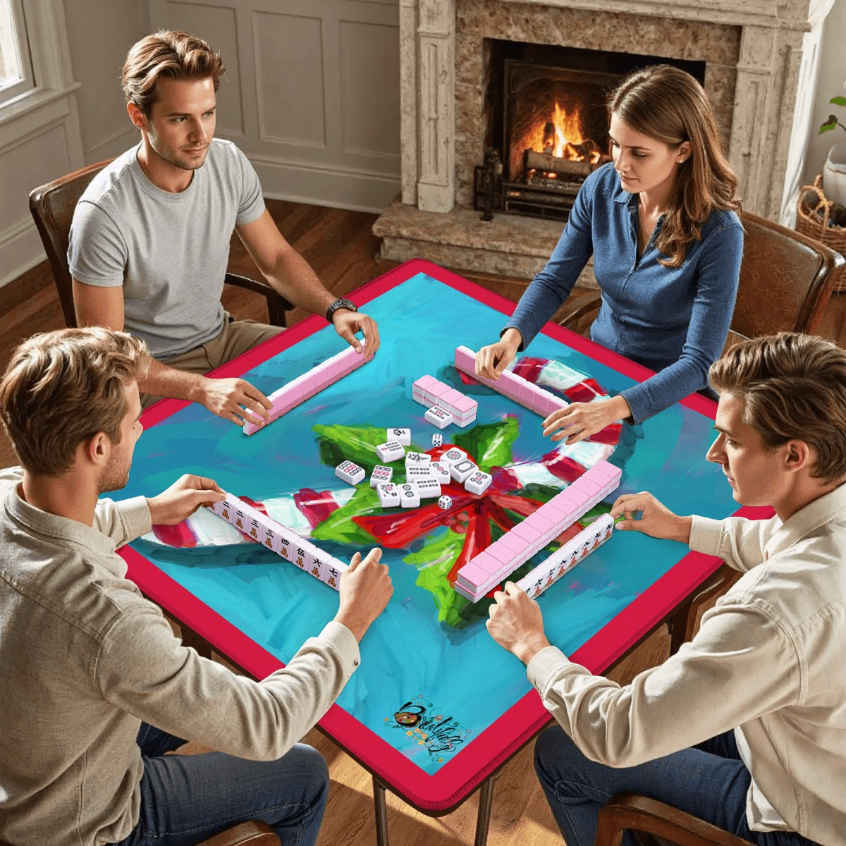 Mahjong Mat 33"x33" (Ship Rolled up) Hand painted candy cane