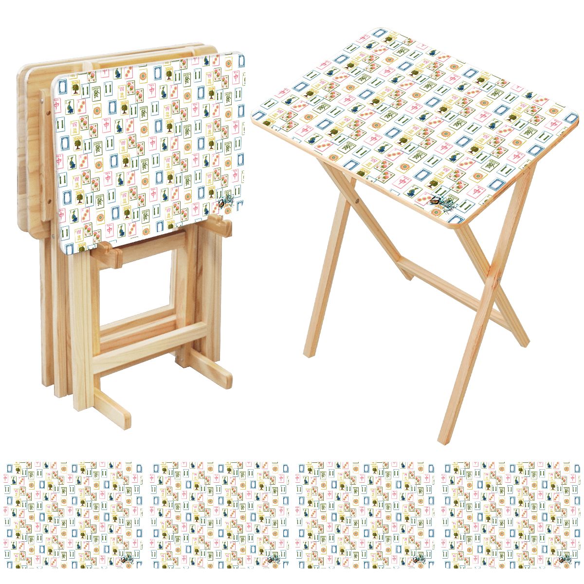 Mahjong TV Trays with Storage Rack
