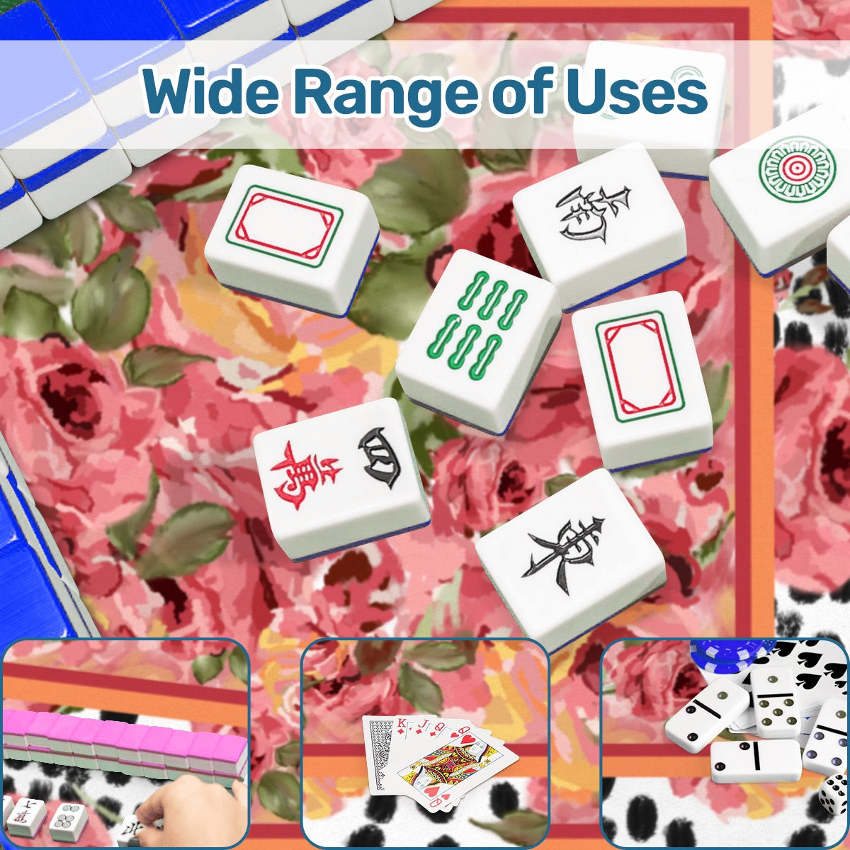 Mahjong Mat 31.5"x31.5" (Ship Rolled up)- painted Rose on black and white