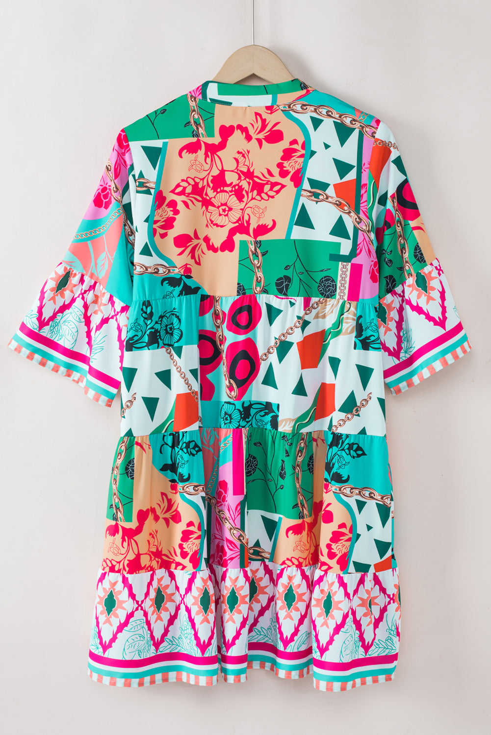 Multicolour Boho Abstract Print Flowy Tiered Dress