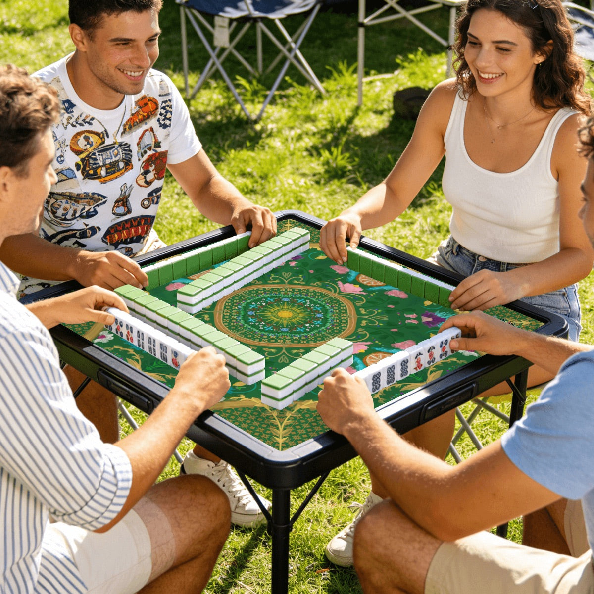 Summer design on Green- Mini travel Mahjong Mat 20.9"x20.9" (Ship Rolled up)
