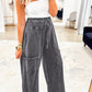 Medium Grey Mineral Wash Knot High Waist Raw Hem Pants