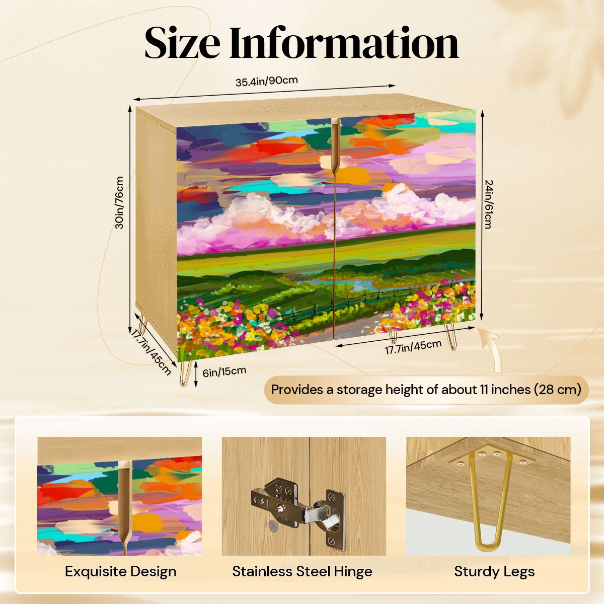 Wooden Storage Cabinet (Made in USA) Abstract Landscape