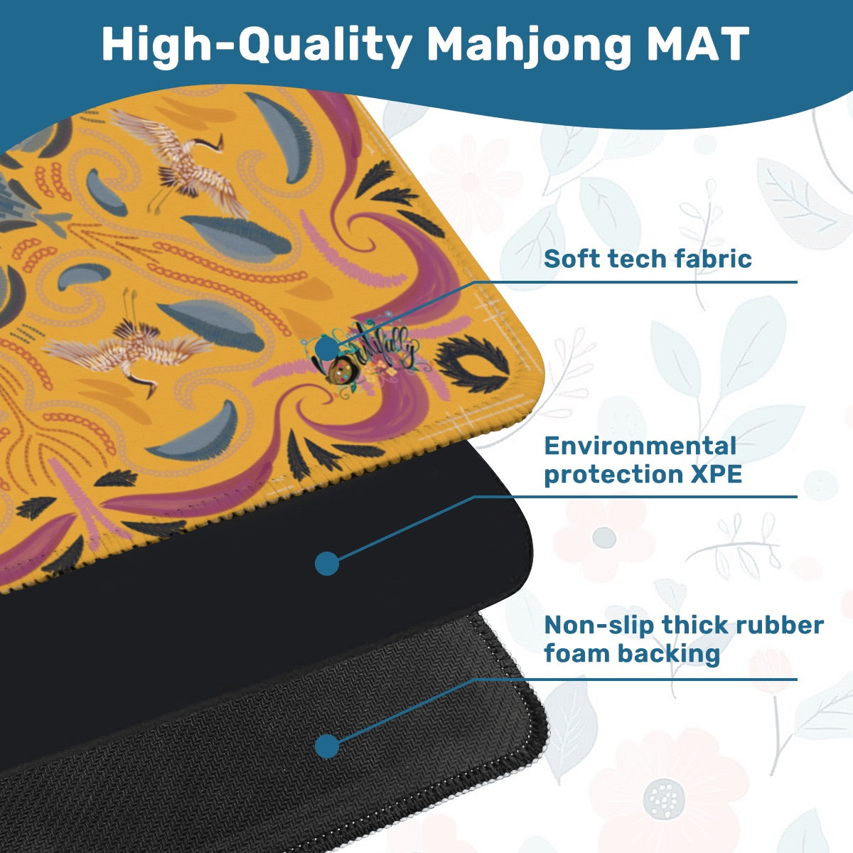 Stitched Herrings on Gold-Mahjong Mat 31.5"x31.5" (Ship Rolled up)