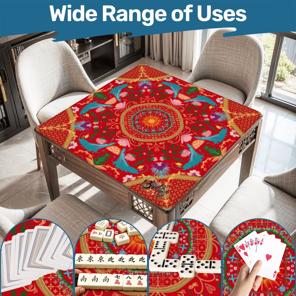 2026 Summer Design on Red-Mahjong Mat 31.5"x31.5" (Ship Rolled up)