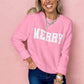 White MERRY Letter Pattern Christmas Raglan Sleeve Sweater