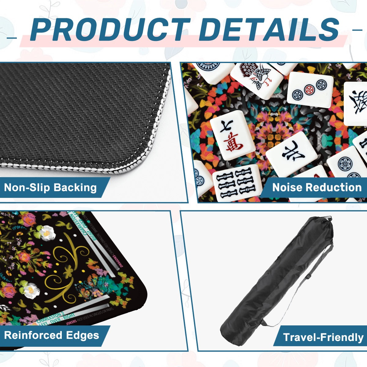 Mahjong Mat (Made in USA) Spring on Black w instructions