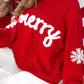 Fiery Red Merry Snowflake Pattern Christmas Turtleneck Sweater