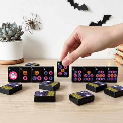 Pumpkin patch - Wicked Bulldog Halloween Mahjong Tiles  Single Layer