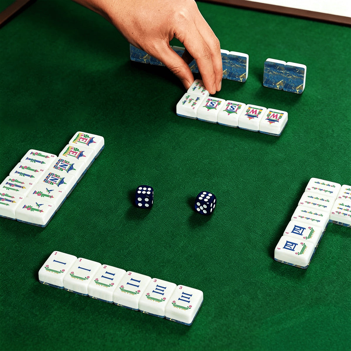 American Mahjong Tiles (Traditional Porcelain Style) Geode series  blue gold vein