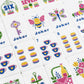 Light blue Mahjong Tiles Set (Floral Garden Style) (Single Layer)