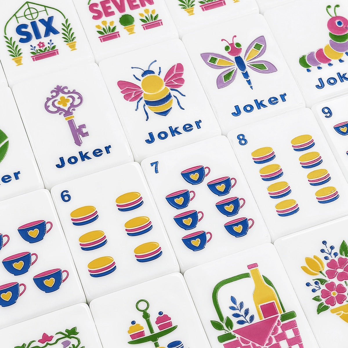 Light blue Mahjong Tiles Set (Floral Garden Style) (Single Layer)