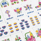 Bright blue Mahjong Tiles Set (Floral Garden Style) (Single Layer)