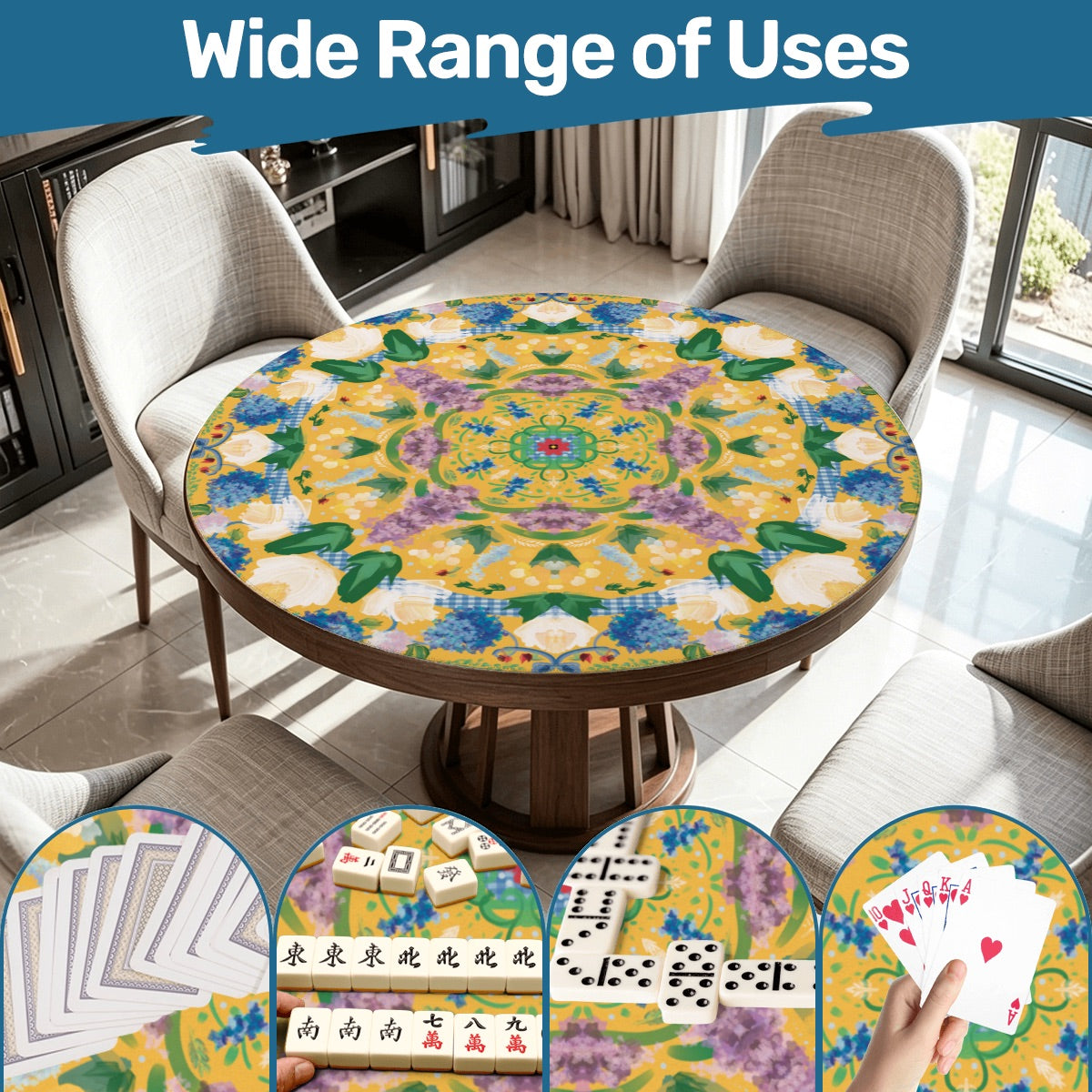 Yellow Secret garden Round Mahjong Mat IMG7972