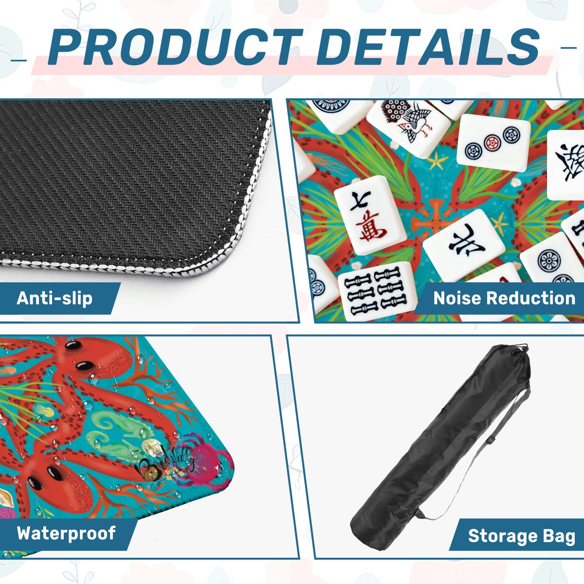 Octopus-Red on Real Mahjong Mat 31.5"x31.5" (Ship Rolled up)