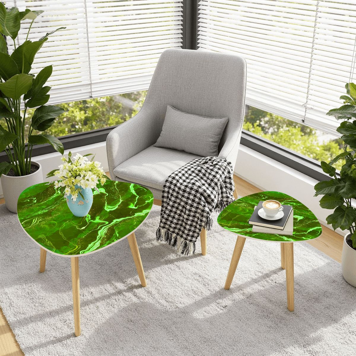 Triangle Coffee Table Set of 2 (Made in USA) IMG8623 Geode Series green