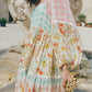 Pink Boho Floral and Plaid Patchwork Ricrac Lantern Sleeve Dress