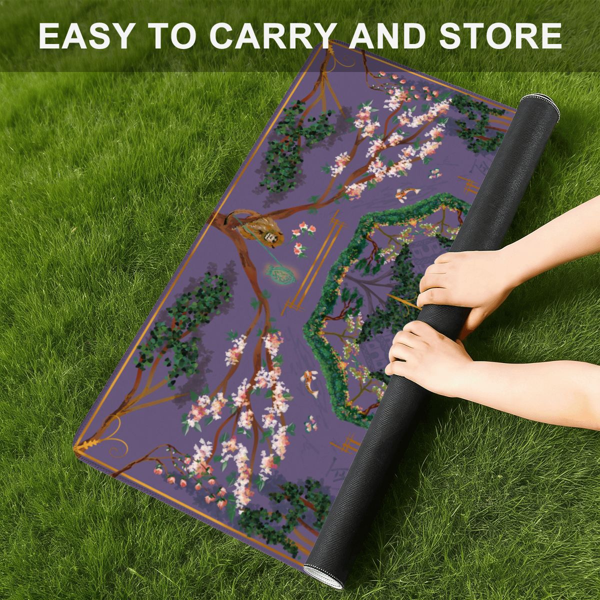 Chinoiserie Purple Mini travel Mahjong Mat 20.9"x20.9" (Ship Rolled up)