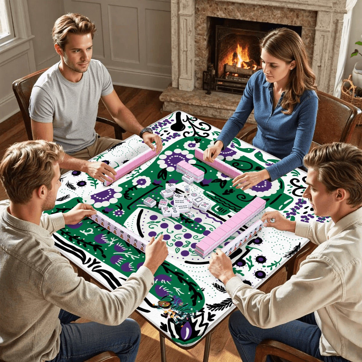 Folk art Home Series-Mahjong Mat 31.5"x31.5" (Ship Rolled up)