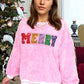 Sachet Pink Merry Letter Pattern Plush Pullover