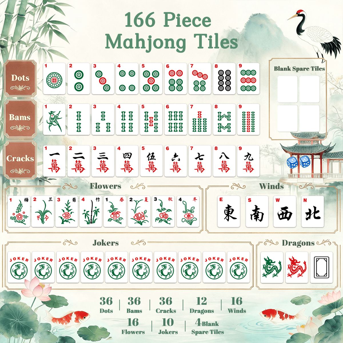 4 layer American Mahjong Tiles Set Painted Bunny