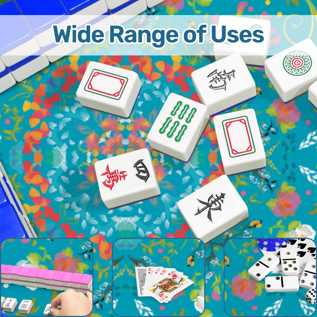 Mahjong Mat (Made in USA) Spring on Turquoise w instructions