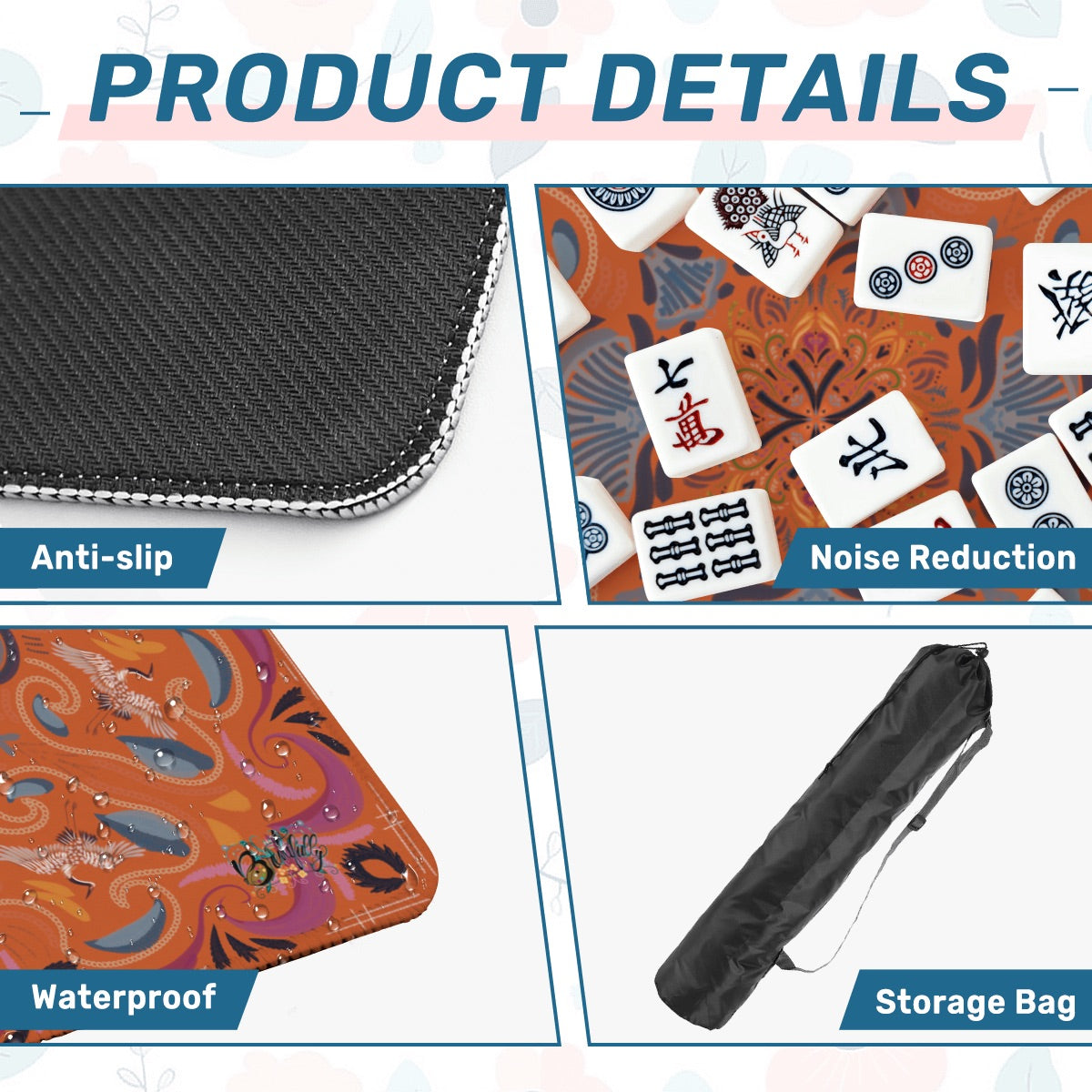 Stitched Herrings on Rust- Mahjong Mat 31.5"x31.5" (Ship Rolled up)