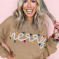 Smoke Gray Merry Colorful Dot Detail Christmas Dolman Sweater
