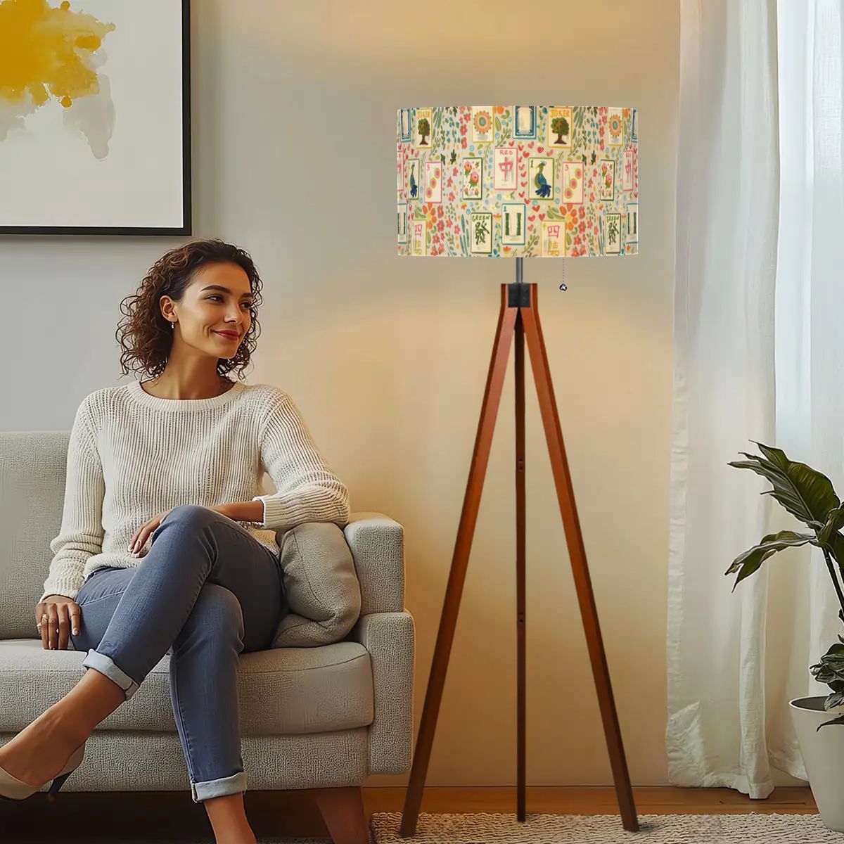Tripod Floor Lamp (Made in USA) Mahjong Tile