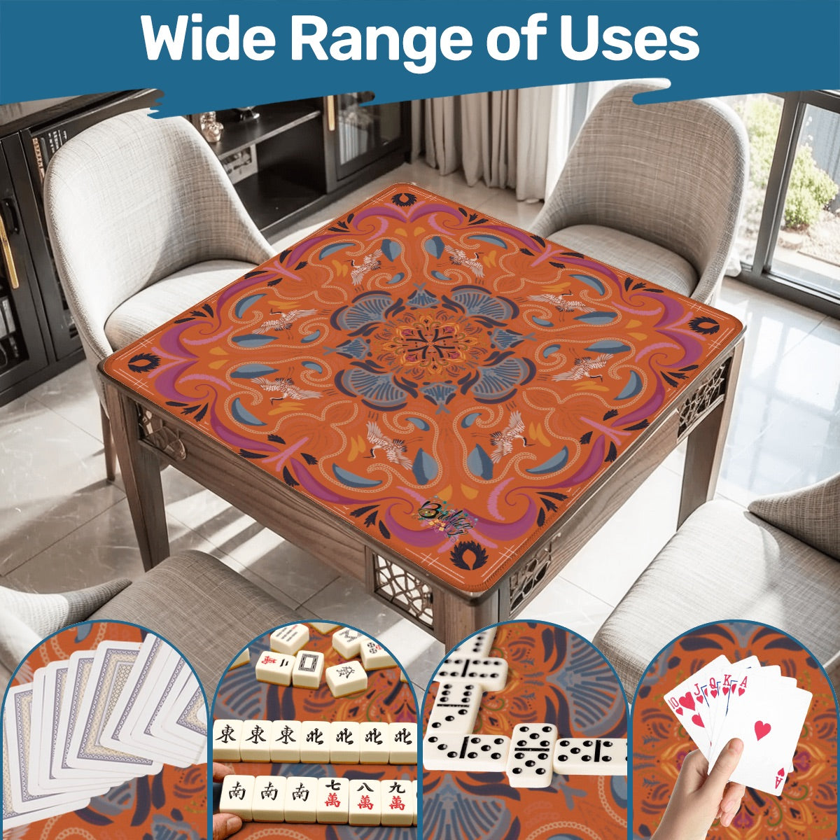 Stitched Herrings on Rust- Mahjong Mat 31.5"x31.5" (Ship Rolled up)