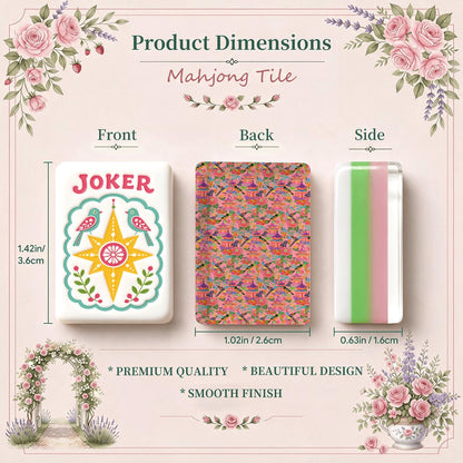 Scandi Folk Art Christmas Mahjong Tiles Pink Neon pagodas and birds