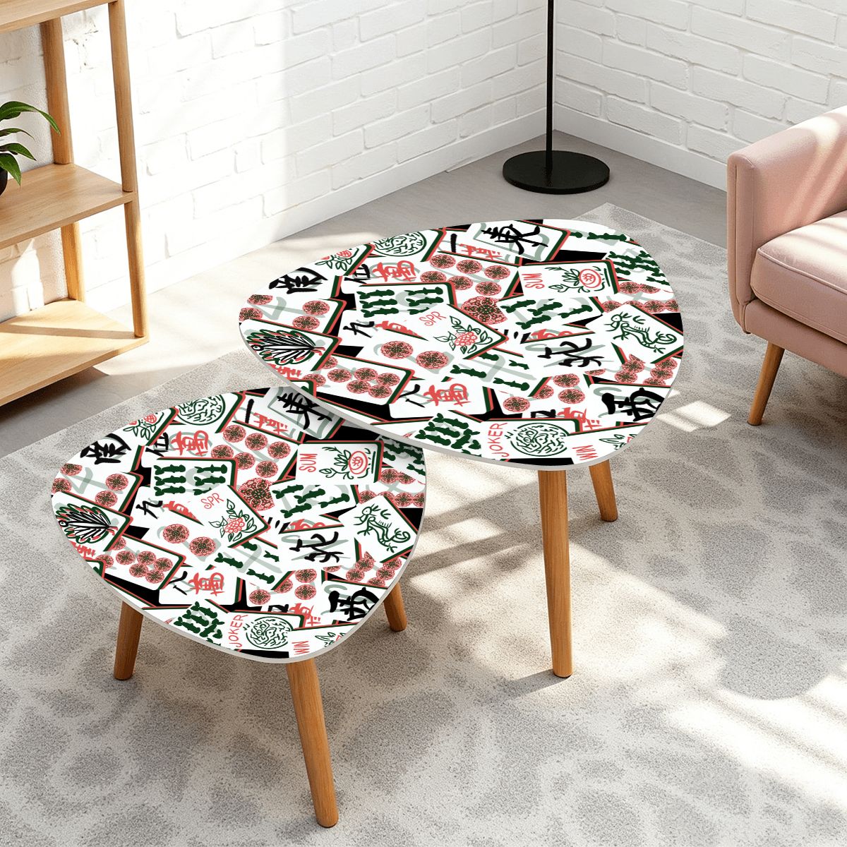 Triangle Coffee Table Set of 2 (Made in USA) Mahj Pause on Black