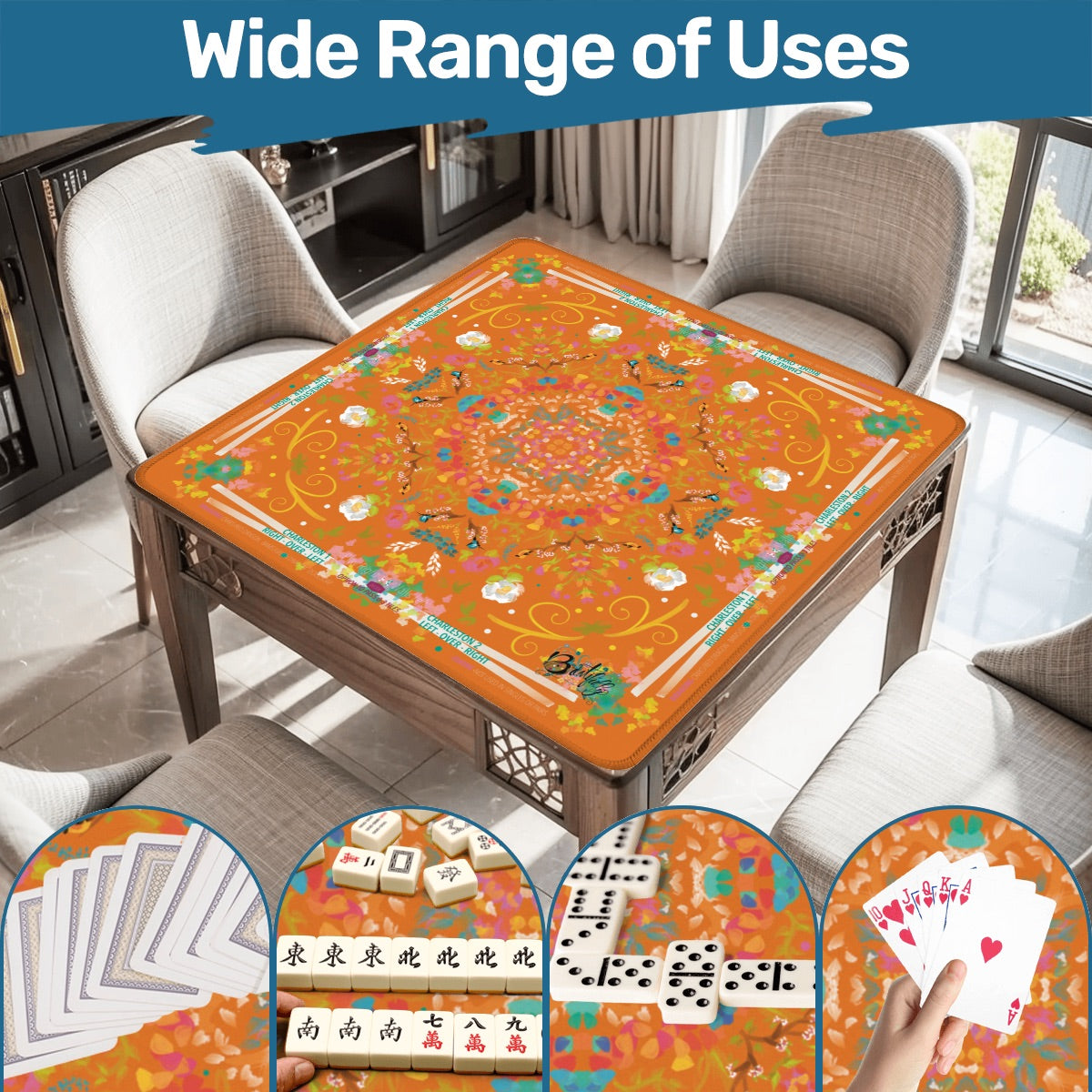 Mahjong Mat (Made in USA) Spring on Orange w instructions