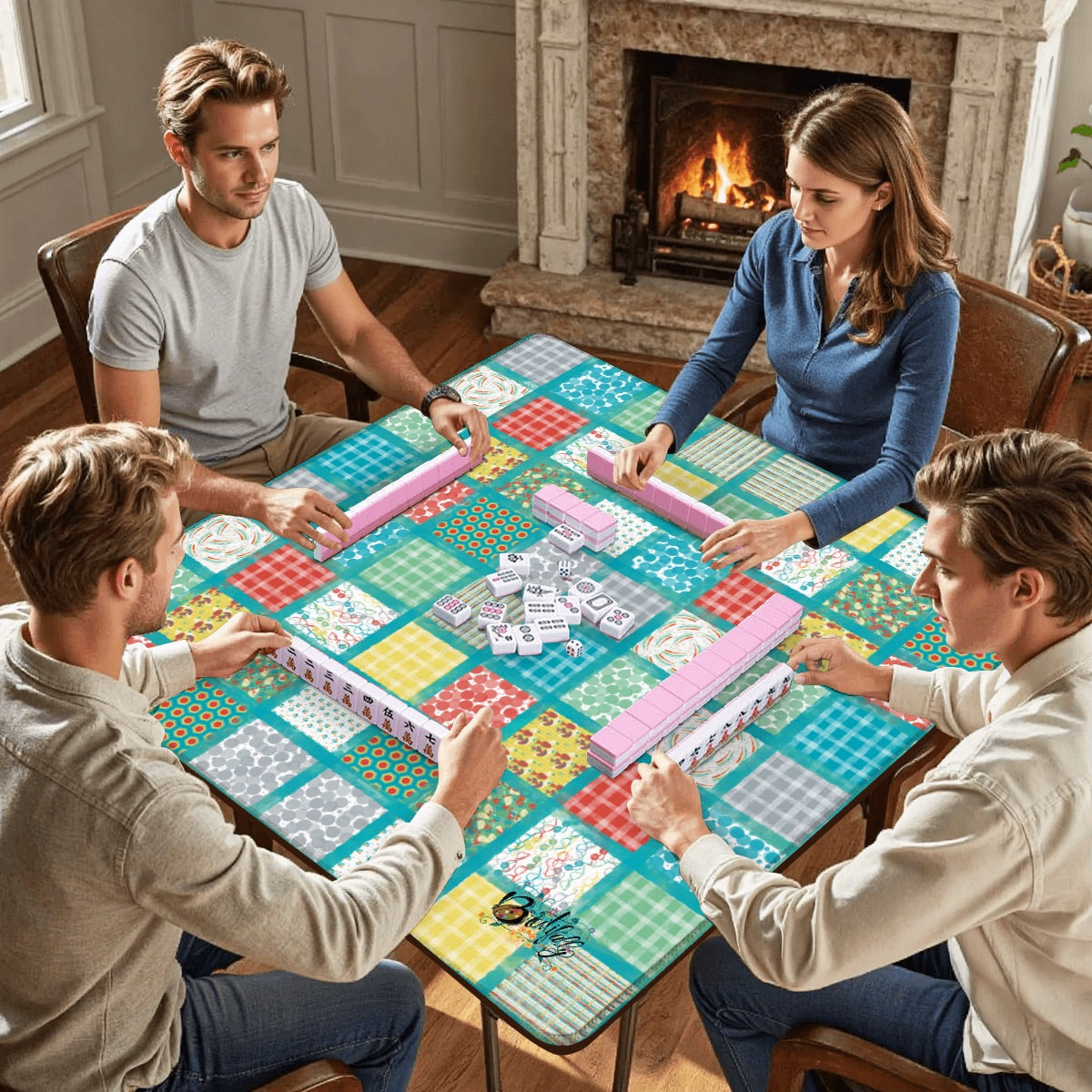 Mahjong Mat 33"x33" (Ship Rolled up)- Vintage block quilt
