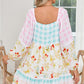 Pink Boho Floral and Plaid Patchwork Ricrac Lantern Sleeve Dress