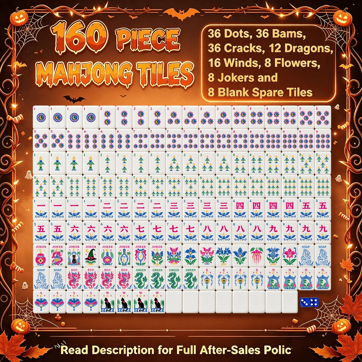 Dragon's Coven Halloween Mahjong Tiles with Batty