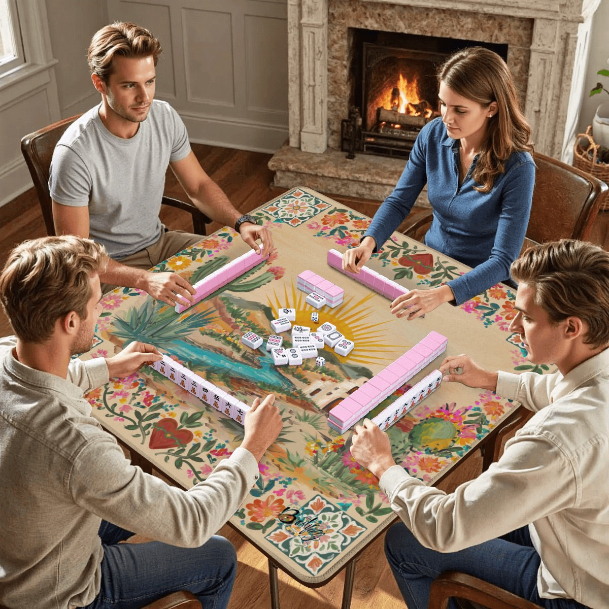 Southern Style Sunset-Mahjong Mat 31.5"x31.5" (Ship Rolled up)