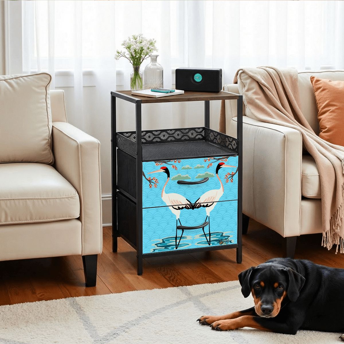 2 Drawer Side Table - Cranes