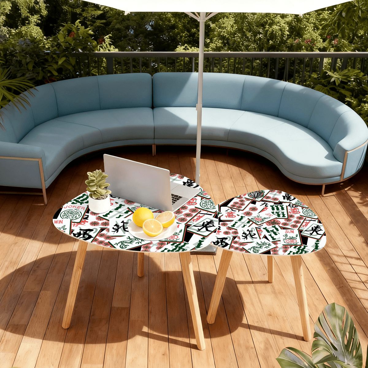 Triangle Coffee Table Set of 2 (Made in USA) Mahj Pause on Black