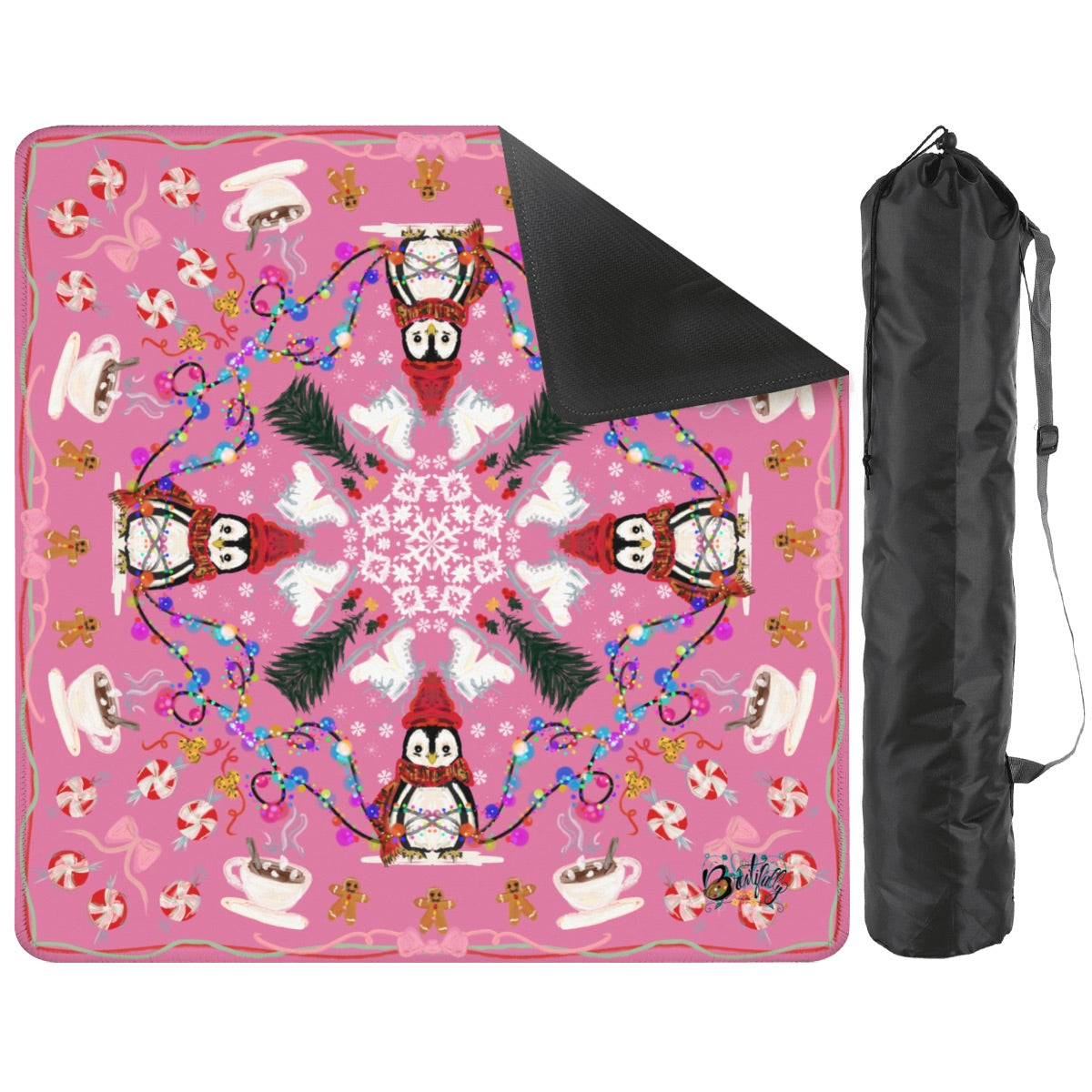 2026 Pink Penguin Winter Mahjong Mat 31.5"x31.5" (Ship Rolled up)