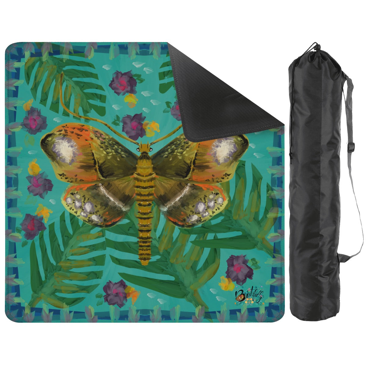 Majestic monstera moth on teal-one way view Mahjong Mat 31.5"x31.5" (Ship Rolled up)