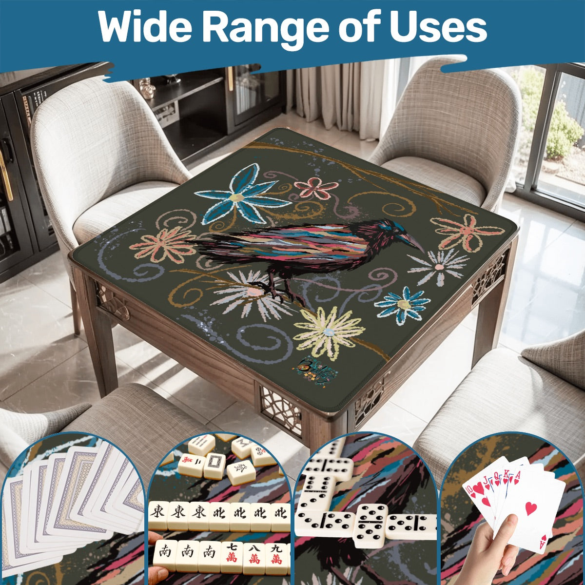 Raven-Mahjong Mat 31.5"x31.5" (Ship Rolled up)