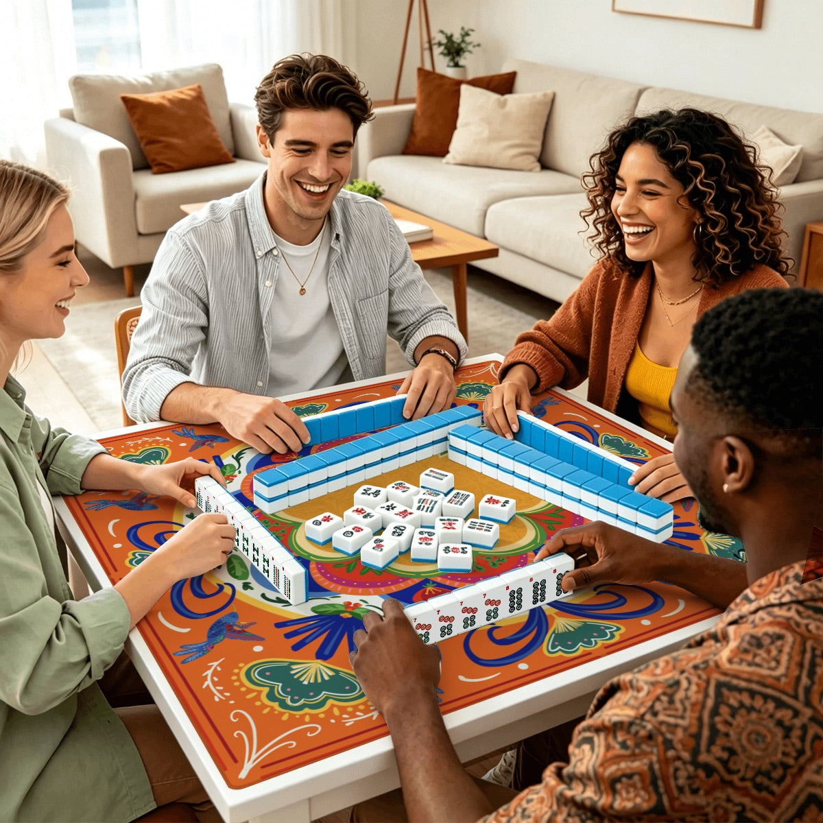 Thickened Mahjong Mat SleekSurface (Ship Rolled Up) FolkHeritage orange