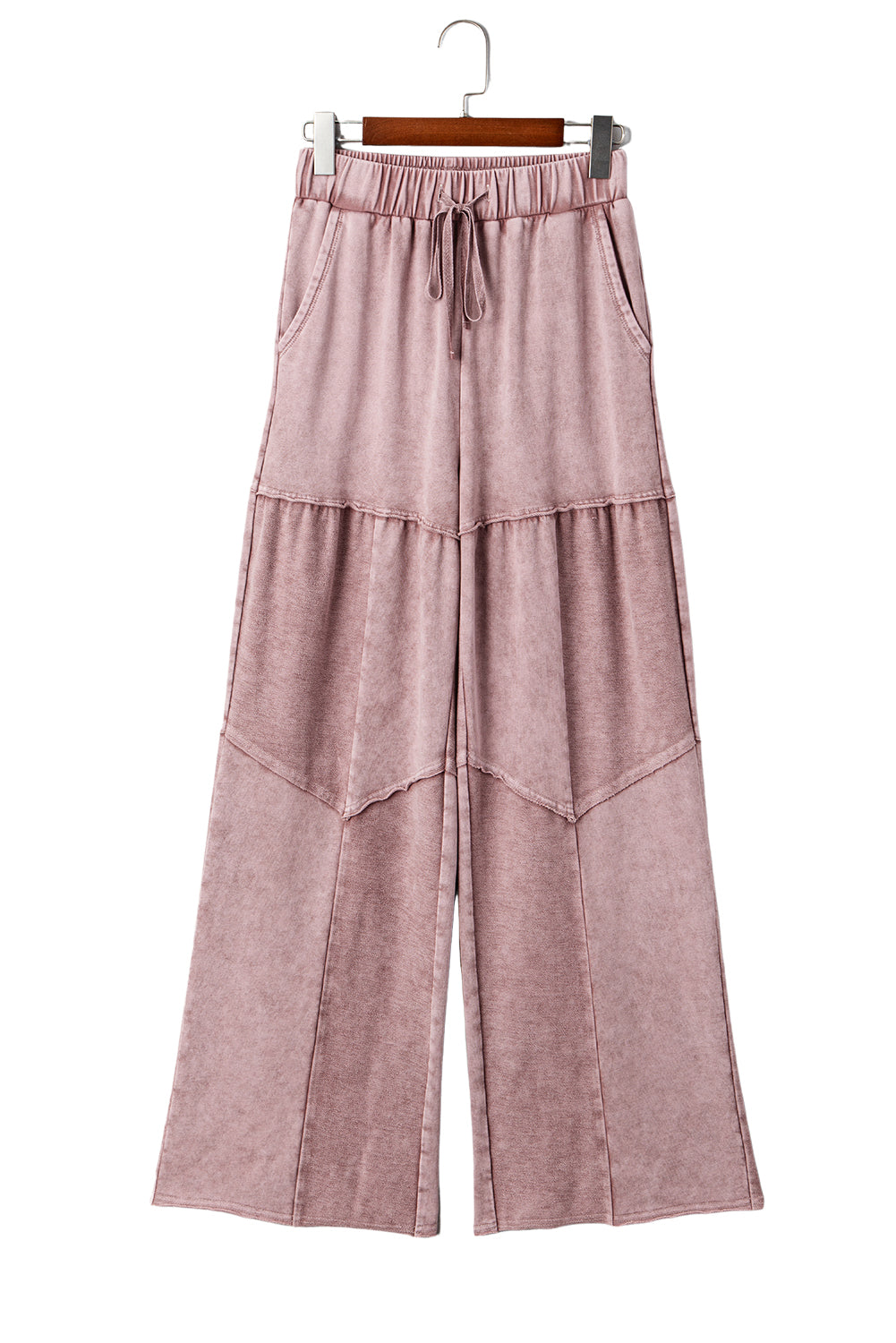 Vineyard Green Mineral Wash Tiered Wide Leg Patchwork Drawstring Pants